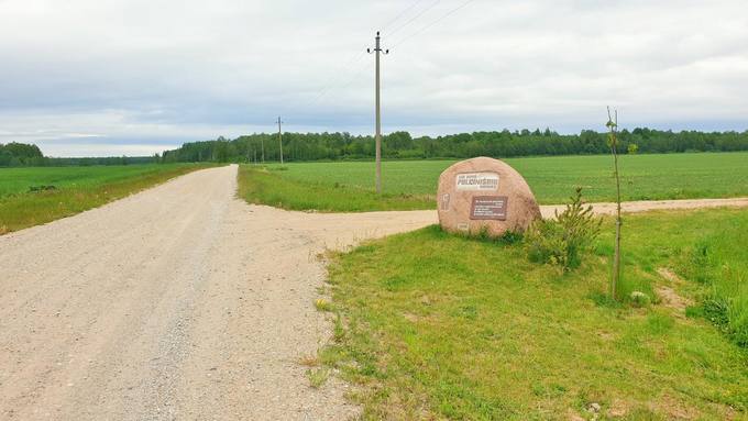 Paminklinis akmuo išnykusiam Pulciniškio kaimui Daujėnų seniūnijoje, Pasvalio rajone. Tomos Mikalajūnaitės nuotrauka, 2020